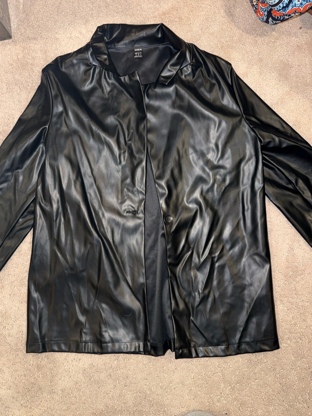 Black Faux Leather Jacket - Classic Button Front